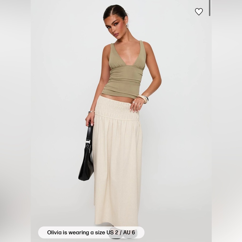 Princess Polly small towns shirred midi skirt beige